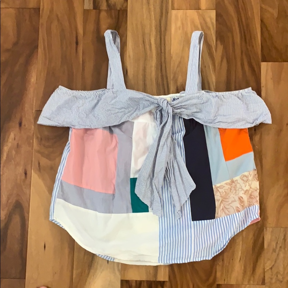 Anthropologie Patchwork Multicolor Striped Tie-Front Tank Top